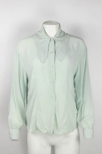 Light blue silk blouse with long collar - S