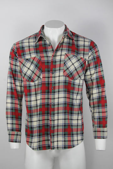 Vintage check flannel shirt - White, Green and Red - XL
