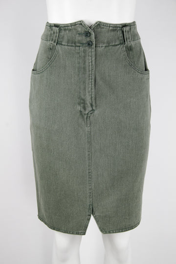 90s green high waist denim pencil skirt - S