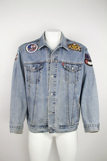 Vintage Levi's denim jacket with Harley Davidson patches - Light blue - XXL