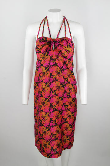 60s orange and pink patterned strappy dress - S/M