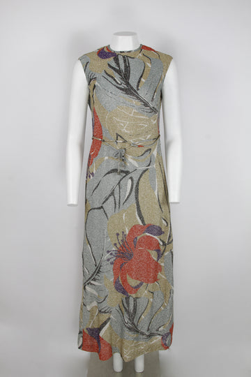 70s Lurex floral patterned maxi dress - M