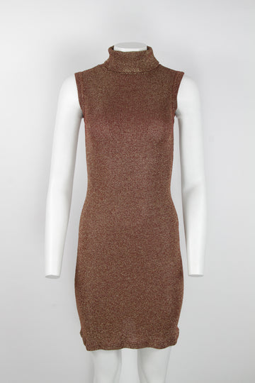 90s Gold bronze Lurex roll neck dress - S