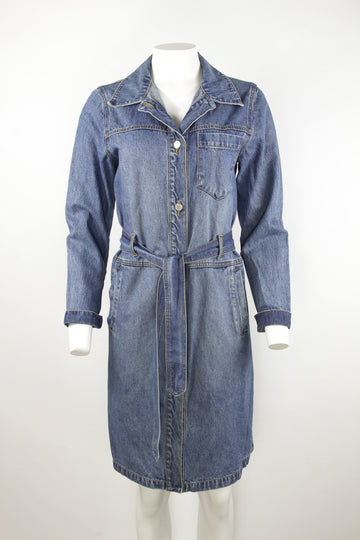Long sleeve belted denim dress - S