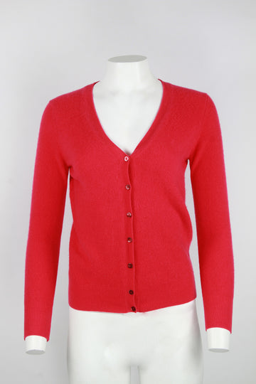 Raspberry Red Ladies Merino Wool Cardigan  - Red - M