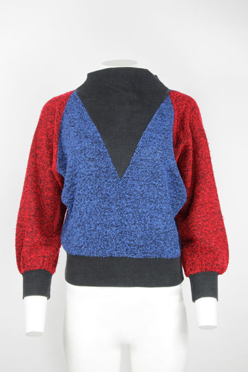 Vintage ladies 80s batwing sweater with high collar  - S