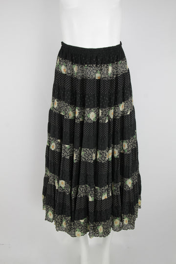 90s tiered floral and dotted skirt - S