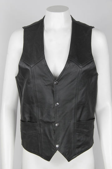 Lone Wolf patched leather Biker Vest - S
