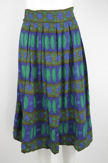 50s Pleated skirt with horizontal flower design - S