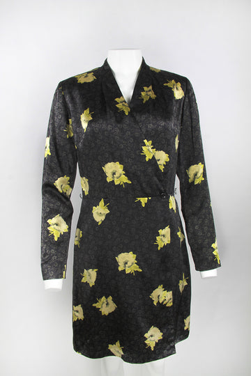 Vintage Cerruti 1881 Black floral patterned wrap over silk dress – S