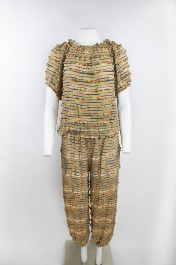 Vintage Missoni two piece top and trousers gold and rainbow lurex - S/M