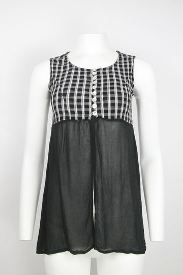 90s sleeveless check and see-through blouse - XS