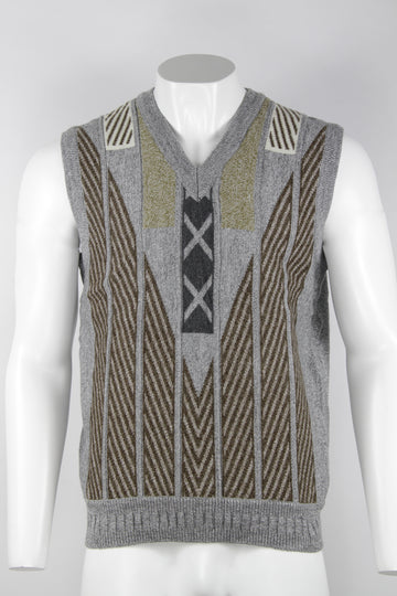 Vintage 80s/90s knitted sweater vest - Grey and brown - L