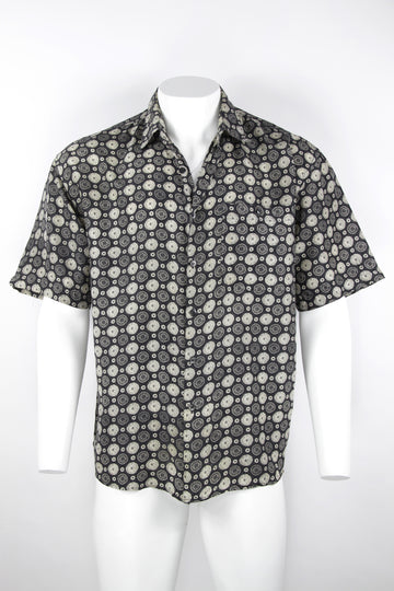Short sleeve silk shirt - Black floral pattern - L
