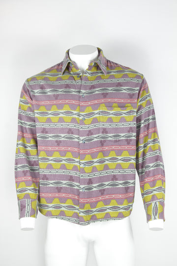 Patterned Flannel Shirt - Purple yellow pink abstract pattern - L