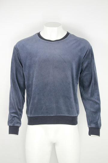 Men's velour plain crew sweatshirt - Navy - Made in USA - L