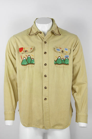 Vintage 70s Patagonia shirt - Beige - Hand Embroidered - XL