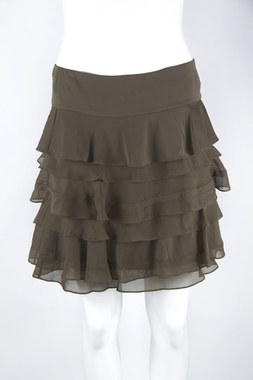 Y2k DKNY ruffle silk mini skirt - Brown - S