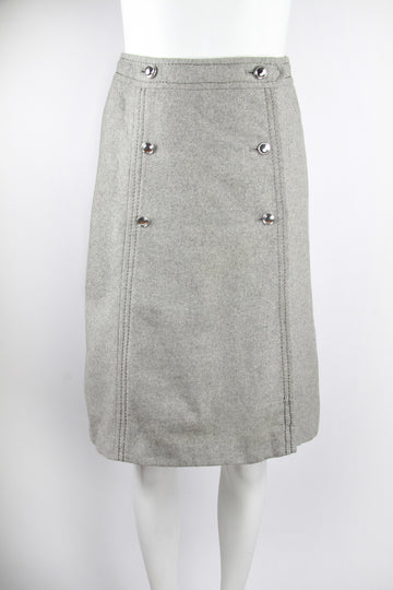 Grey wool 70s button over A-line skirt - S