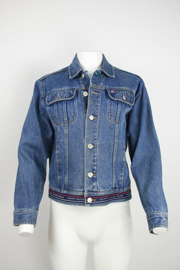 Vintage Tommy Hilfiger denim jacket with monogram waist band - Blue - S