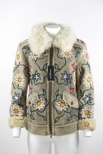 70s style embroidered shearling jacket - S